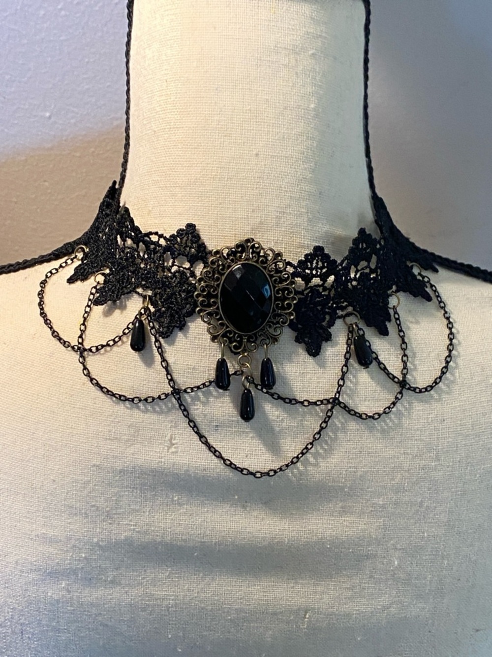 Victorian meets goth! Black Lace Choker Necklace with Ornate Pendant
